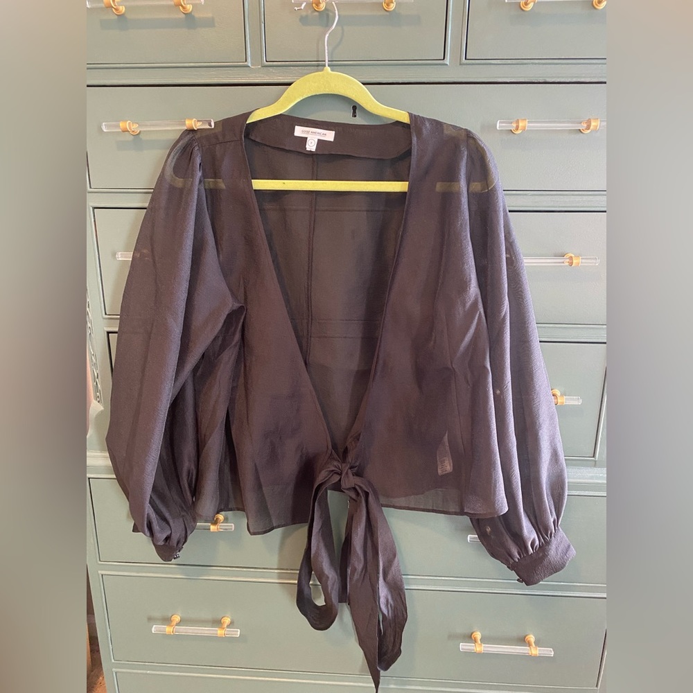 Good American size 3 - black sheer tie top- the organza tie wrap top